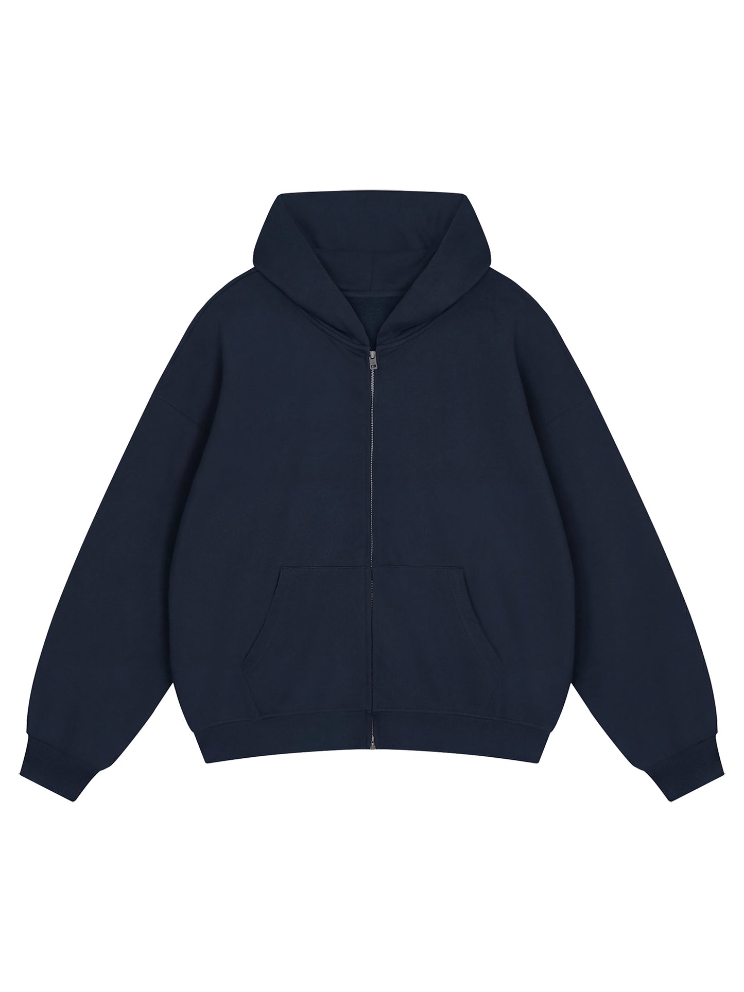 Unisex Loose Solid Full Zip Hoodie